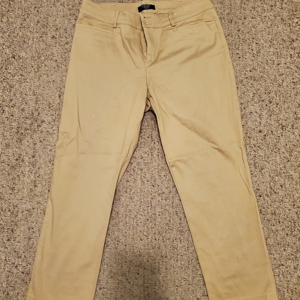 Chaps Petite Khaki Pants Womens 12P Beige Straight Leg Casual Trousers